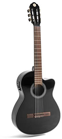 Juan Miguel Navarrez E-Konzertgitarre - klassische Gitarre elektro special dark moon - schwarz - mit Cutaway