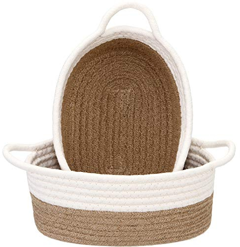 Sea Team 2-Pack Compact Woven Cotton Rope Storage Baskets, Flaxen