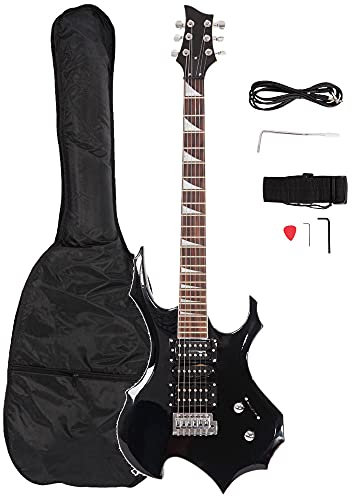 Bonnlo Electric Guitar Flame Style Design HSH Pickup for Beginner with Accessories, Bag, Strap, Tremolo Arm, Plectrum, Neck Adjustment Key, Cable (Black)