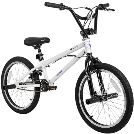 HH HILAND 20 inch Freestyle Kids BMX Bike, Beginner-Level to Advanced Riders with 360 Degree Gyro & 4 Pegs, Kids' Bicycles for Boys, Girls, White