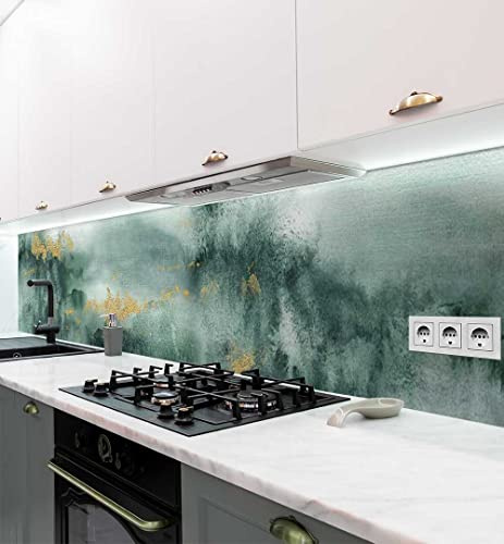 MyMaxxi Küchenrückwand selbstklebend - Matte, 0,4 mm Premium Spritzschutz Folie als günstige Alternative zu Glas, einfache Montage & leichte Reinigung - Motiv: Verwischter Marmor Moos 280 x 60 cm