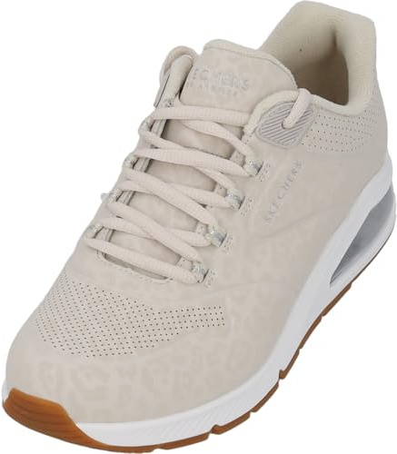 Skechers Damen UNO 2-In-Kat-Neato Sneaker, Off White Tonal Leopard Print Durabuck/Mesh, 37.5 EU
