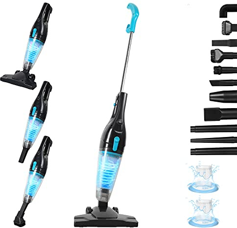 Intercleaner Corded Vacuum Cleaner, 15KPa Powerful Suction with 400W Motor, 12 in 1 Lightweight Bagless Stick Vac with Handheld, Ultra Quiet, for Hardwood Floor Carpet Car Pet Hair
