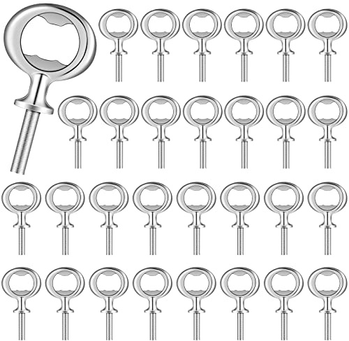 Cunhill 30 Pcs Metal Bottle Opener Blank Bulk Bottle Opener Inserts Parts Pieces Kit for Wood Craft DIY Project Turning Threaded Beer Hardware Turning Wedding Wine Party Ot Month (Silver)