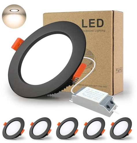 BAGZY 5x Faretti LED da Incasso per Cartongesso,12W Luci Ultrasottili da Soffitto e per l’illuminazione da Interno IP44,Bianco Naturale 4000K,1000 Lumen,AC 220-240V,Foro Incasso 110-130mm(Nero)