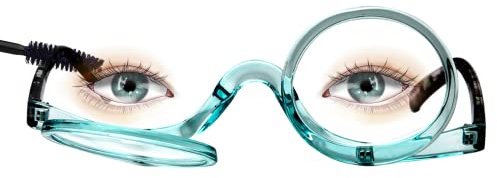 MMOWW Makeup Reading Glasses for Womens, Dual Lens Magnifying Flip-Down Spin Fashion Glasses (Blue, +1.5)