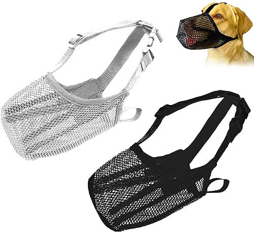 Maulkorb für Hunde, 2 Stück Atmungsaktive Hund Maulkorb Mesh, Maulkorb Hund mit Abgerundetem für Kleine Mittlere und Große Hunde, Weiche Verstellbare Netzmaulkorb, Schwarz+Grau, M