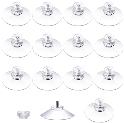 15 Stück Saugnäpfe mit Gewinde, Saugnapf Ø 40MM, Saugknöpfe mit Rändelmutter, für Küche, Bad, Fenster, Spiegel
