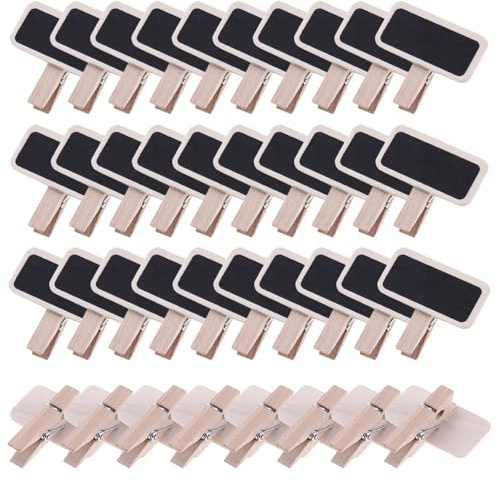 Pamtns Mini Tableau Noir en Bois Rectangle 50 Pièces avec Clip - Panneau d'Affichage Ardoise pour Etiquette Prix et Marque Place