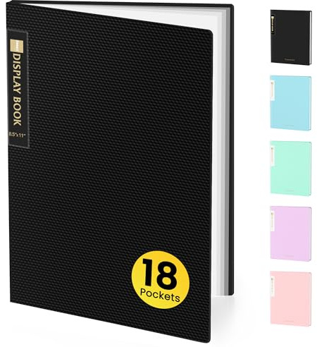 Sooez Raccoglitore a 18 tasche con maniche in plastica, 21,6 x 27,9 cm, resistente, con protezioni per fogli trasparenti, display 36 pagine, libro di presentazioni per opere d'arte, organizer per