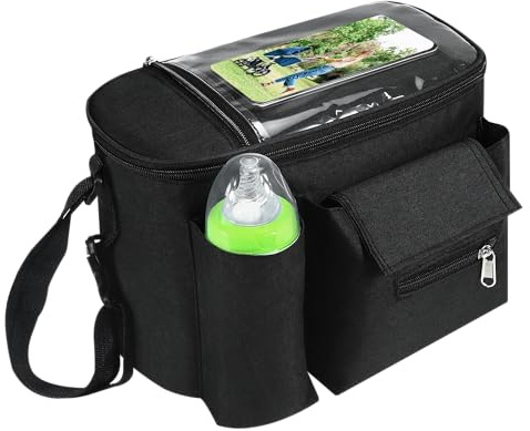 Organizer per carrozzina con touch screen, tasca per telefono, borsa termica per passeggino, universale, accessorio per passeggino, impermeabile, adatto a tutti i modelli di passeggino, Nero
