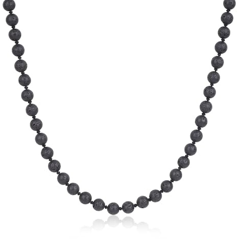 GAVU Collana Pietre Nere da Uomo, Collana Uomo Perline di Pietra Lavica Annodate a Mano e Chiusura OT 60cm