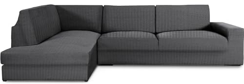 ECOMMERC3 | Copridivano Chaiselongue bracciolo sinistro con schienale super elastico - Copridivano con chaise longue, grigio scuro, protettivo traspirante, con schiuma e gomma, valida destra o