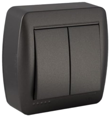 Doble Conmutador de Superficie Grafito, Serie Mural, 12A, 250V - Ideal para controlar luces en diferentes ambientes.