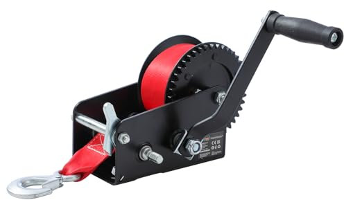 KATSU Tools Heavy Duty Manual Trailer Winch 2000lbs 907kg Capacity with 10m Polyester Strap, 2 Speed Gear System, Hand Winch for Car Boat Caravan Marine Truck SUV 325925