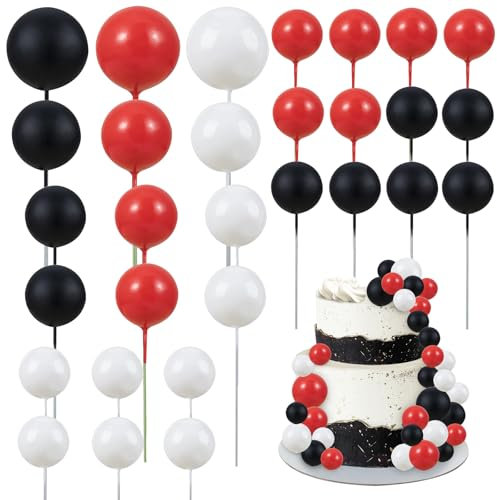 Boule Decoration Gateau, 30pcs Cupcakes Toppers Balle, Gâteau Balle Décoration, Décorations de Gâteaux à Boule Ronde, Décorations de Gâteaux en Forme de Boule, Balle Gâteau Topper (Couleur A)