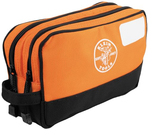 Klein Tools 55582 Tool Pouch Zipper Bag, Dual Compartments, 10-Inch x 6-Inch Heavy Duty Tool Bag Organizer, Multipurpose for Tools to Crafts