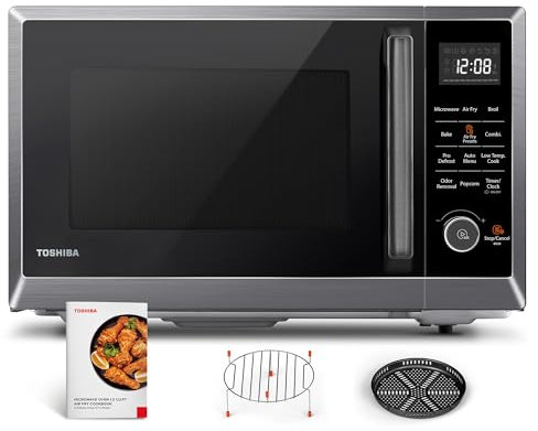 TOSHIBA Air Fryer Combo 8-in-1 Countertop Microwave Oven, with Convection, Broil, Odor Removal Mode, 12.4 Position Memory Turntable, Child-Lock, 1.0 Cu.ft, Black Stainless Steel, ML2-EC10SA(BS)