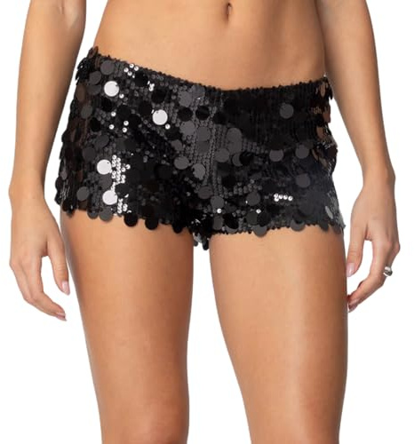 ensswliz Women's Sequins Shorts Low Waist Elastic Sparkly Party Shorts Glitter Hot Short Beach Club Streetwear
