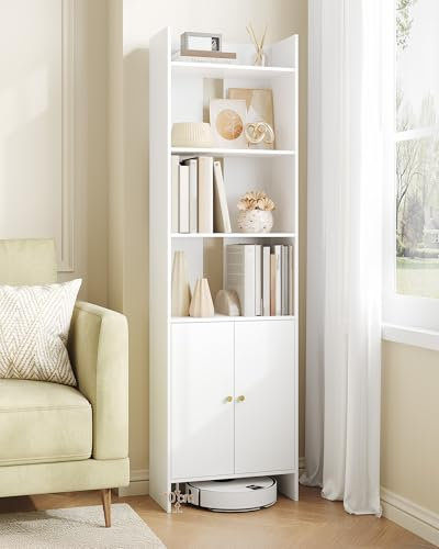 Hzuaneri Bücherschrank mit 2 Türen, Bücherregal mit 6 Ebenen, Regal, Vitrinenschrank, Lagerregal für Wohnzimmer, Home Office, Küche, 24 x 48 x 169,2 cm, Weiß, BC62003X