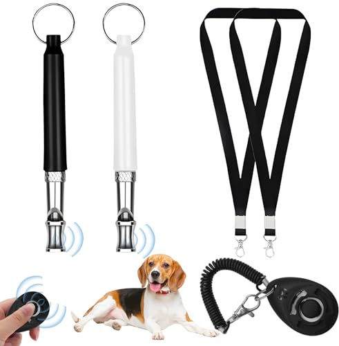 2 Silbato Ahuyenta Perros con Clicker para Perros Silbato Antiladridos con 2 Cordones Silbato Perros Adiestramiento Ruidoso y de Largo Alcance Apto para la Mayoría de Las Razas