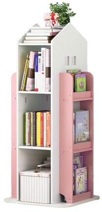 Neo House Shaped 360° Rotating Kids' Children's Freestanding Bookshelf Bookcase 10 Shelf Shelve Space‑Saving Design (Pink)