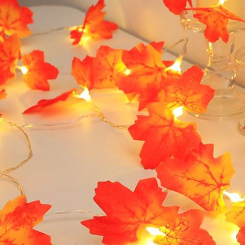 Vaskula Guirlande Feuille Automne Decoration 4,5m 30 LED Déco Automne avec Trois Compartiments pour Piles Guirlande Lumineuse pour Halloween Citrouille Thanksgiving Fête de L'automne