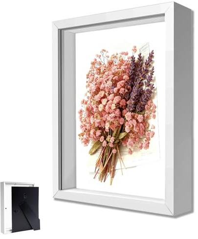 Yudobliss 3D Marco de Fotos, Marco de Fotos Profundo para Rellenar 20 x 25 cm, marco de Fotos 3D para Rellenar, marco de Objetos 3D más Profundo 3cm com Placa de Acrílico Transparente, Blanco