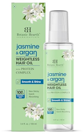 Botanic Hearth Argan & Jasmine Hair Oil for Frizz Control & Weightless Shine – Lightweight, Non-Greasy Hair Serum for Dry, Frizzy, Fine Hair – Smooths Flyaways & Adds Gloss – 3.4 fl oz