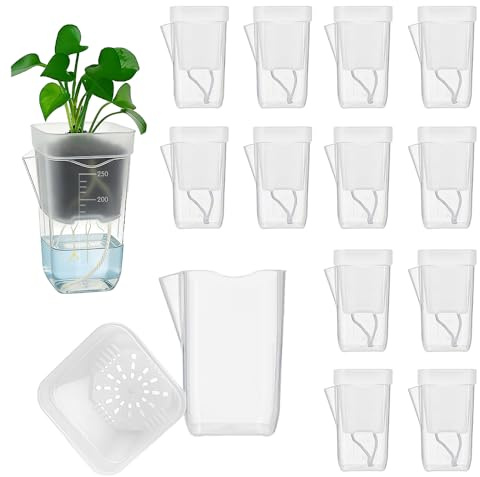 SKIKHN Maceta de Riego Automático, 12 Piezas Pots de Fleurs avec Système D'arrosage, 2.5 Macetas Autorriego con Indicador de Nivel de Agua y Orificios de Drenaje, Ideales para Interiores y Exteriores