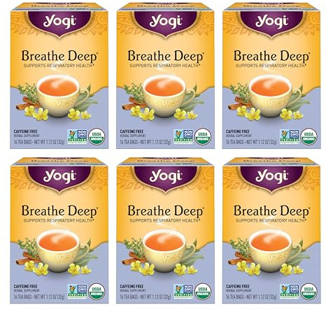 Yogi Tea Breathe Deep Tea - 16 Tea Bags per Pack (6 Packs) - Organic Respiratory Tea - Supports Respiratory Health - Includes Licorice Root, Eucalyptus Leaf, Ginger Root & Cinnamon Bark