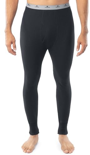 Indera Men's Heavyweight Cotton Waffle Long Johns Thermal Underwear Bottom, Black, Large