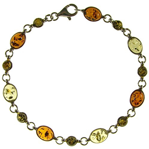 Bracciale donna in ambra naturale baltica e argento 925-20cm
