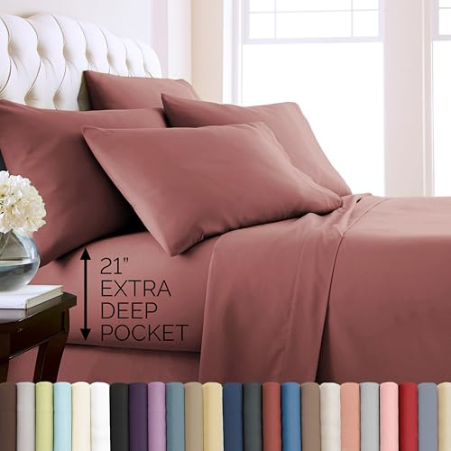 Southshore Fine Living, Inc. 21-Inch Extra Deep Pocket Queen Sheet Set, 6-Piece Terracotta Sheets Queen Size Bed Set Deep Pockets for Thick Mattress, Pet Hair Resistant Bedding, Rust Colored, Marsala