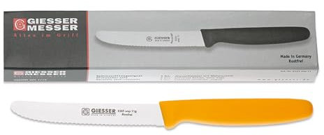 Giesser Set coltelli universali, since 1776 - Made in Germany - Set di 6 coltelli da pomodoro, arancione, lama di 11 cm, antiscivolo, piccoli coltelli verdura lavabili in lavastoviglie, inossidabili