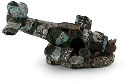 Neckip Aquariumdeko Flugzeug-Wrack, Kunstharz, Ornament, Landschaft, Höhle, Versteck für Aquarium und Aquarium