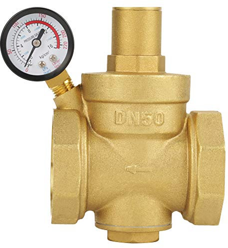 Válvula reductora de presión, BSP DN50 Latón de 2 pulgadas Reducción de presión de agua Control de agua ajustable Regulador de presión Rosca de válvula con medidor de nivel 1.6