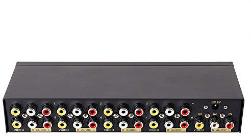 DTECH Powered 8 Way 3 RCA Splitter Box 1 in 8 Out Composite Video Audio Distribution Amplifier with Power Adapter