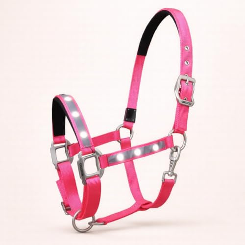 Reinecke Equestrian Starlight - Cabestro de seguridad para establo (LED, nailon, color cob/VB, rosa/plateado)