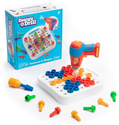 Learning Resources Modelli E Forme di Design & Trapano, dai 3 Anni, Trapano Giocattolo STEM, Sviluppo Abilità Motorie e creatività