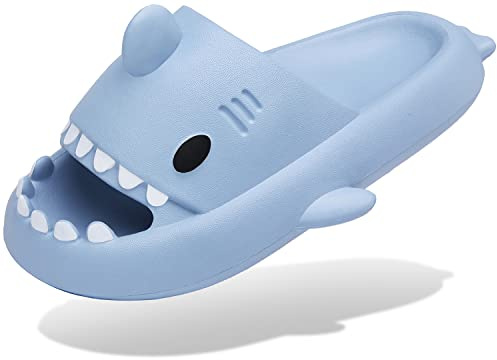 INMINPIN Men's and Women's Shark Slides Cloud Slippers Summer Novelty Open Toe Slide Sandals Anti-Slip Beach Pool Shower Shoes with Cushioned Thick Sole, Blue, 11-12 Women/9.5-10 Men