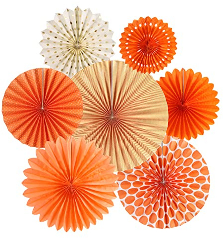 Abanicos de papel Easy Joy para fiesta, abanicos de papel naranja colgantes, decoración de fiesta de sol, cumpleaños, boda, decoración colgante para casa, aula, fiesta, juego de 7