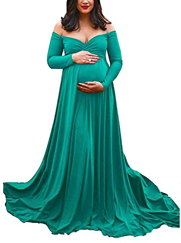 Vuncio Robe Maternité Shooting Photo Bustier Col en V Sexy Manches Longues Femme Enceinte Grande Taille Pas Cher Grossesse Mariage Ceremonie Soiree Cocktail Chic Et Elegant