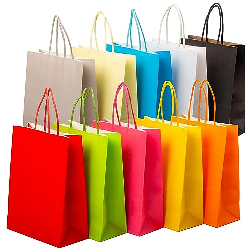 40 Kraft Paper Bags, 16x8x22cm - Multi-Color Party & Gift Bags For Kids, Christmas, Wedding,Halloween & Birthday Celebrations