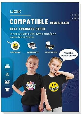 UIOK Transfer Paper for Iron-On A4 x 15 Sheets Transfer Paper Ironing Film for Dark Textiles, T-Shirt Film for Iron-On for Hand-Painted Inkjet Printers & Laser Printers Iron-On Film for Printing,