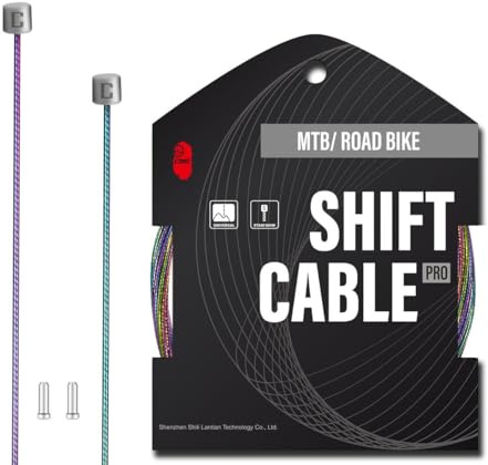 CNCLOL Pro Slick Polished Bike Gear Cable for Shimano/SRAM,MTB Gear Cable 1.2X 2100mm for Mountain Bike/Road Bike，1pc,Rainbow.
