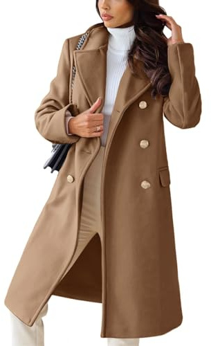 CHARTOU Women's Winter Jacket Double-Breasted Wool Blend Warm Long Trench Coat, Camel, Large