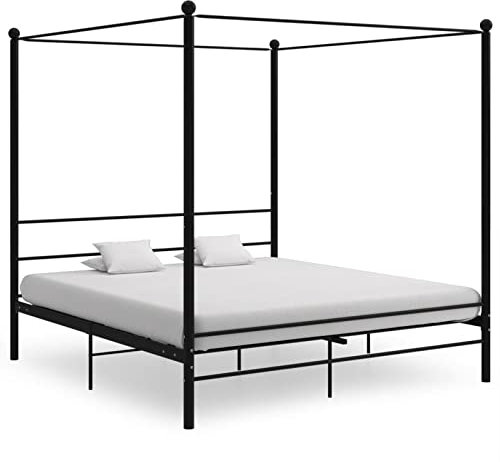 Swpsd Bed Frame 4 Poster Bed Base Black Metal 180x200 cm Super King Canopy Bed with Storage Underneath Bedroom Furniture Bed black Metal Bed