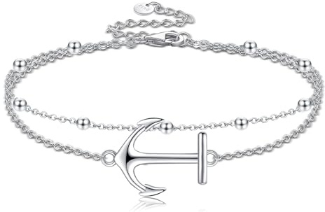 POPLYKE Hjärta/ankare/havssköldpada/sjöstjärna/keltisk/valsvans armband vristlänk för kvinnor 925 sterlingsilver vristlänk Jewllery dubbla lager kedja för kvinnor, 16*13mm, Sterlingsilver, Ingen