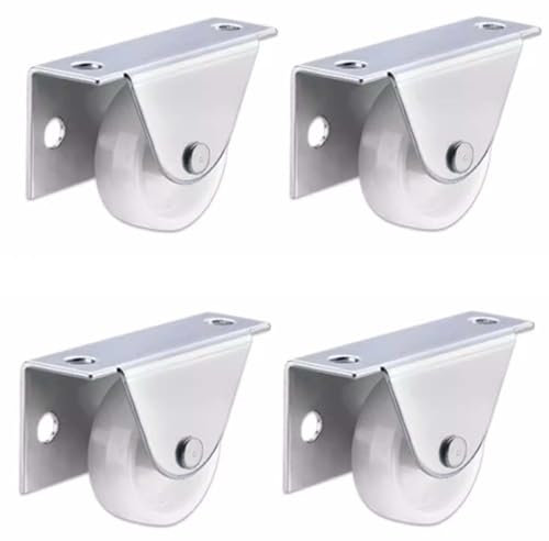 Caster wheels 4 Pcs Fixed Caster Wheels,1.5in Mini Castor,L-Shaped White Nylon Pulleys,Galvanized Bracket,for Underbed Boxes 34mm,Wheel Side Plate Fixing